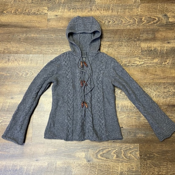 Vintage Banana Republic Sweater Womens Small Gray Cardigan Wool Hooded Flare - Picture 1 of 8